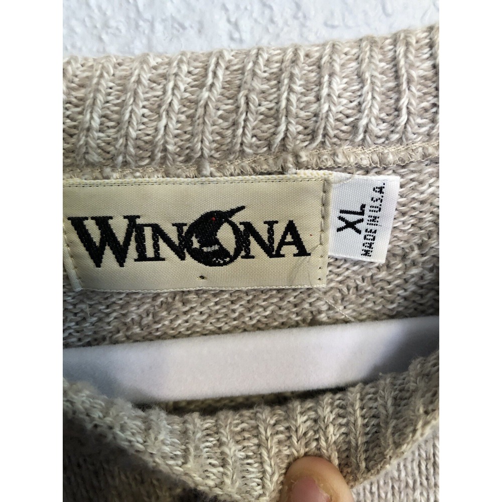 Vintage Winona Mens Sweater XL Beige Pullover USA 90s‎ Golf Embroidered Grandpa - Picture 4 of 5
